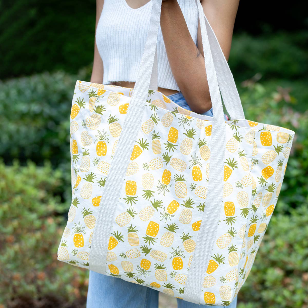 Handcrafted Canvas Bag with Block-Printed Pinapples