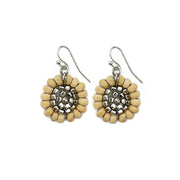 Sachi Wood Bead Flower Earrings - Beige