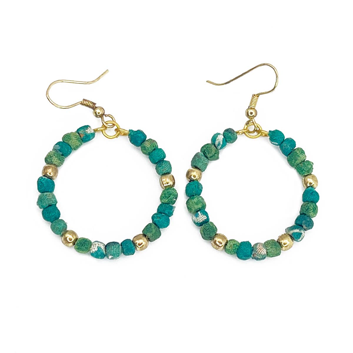 Aasha Seagrass Small Bead Hoop Kantha Handcrafted Earrings