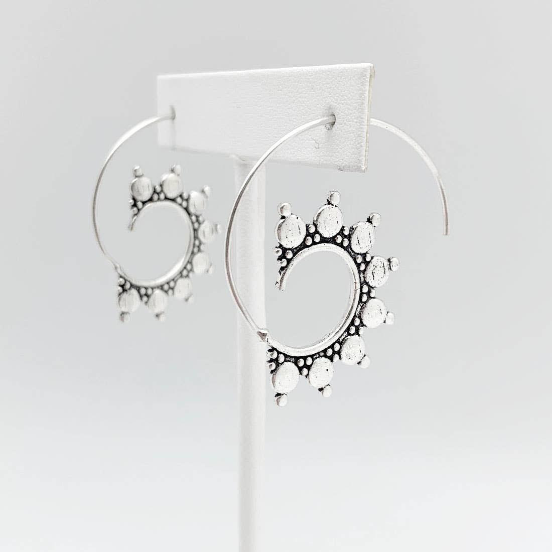Tanvi Collection Earrings - Silver Circles/Dots Open Hoop