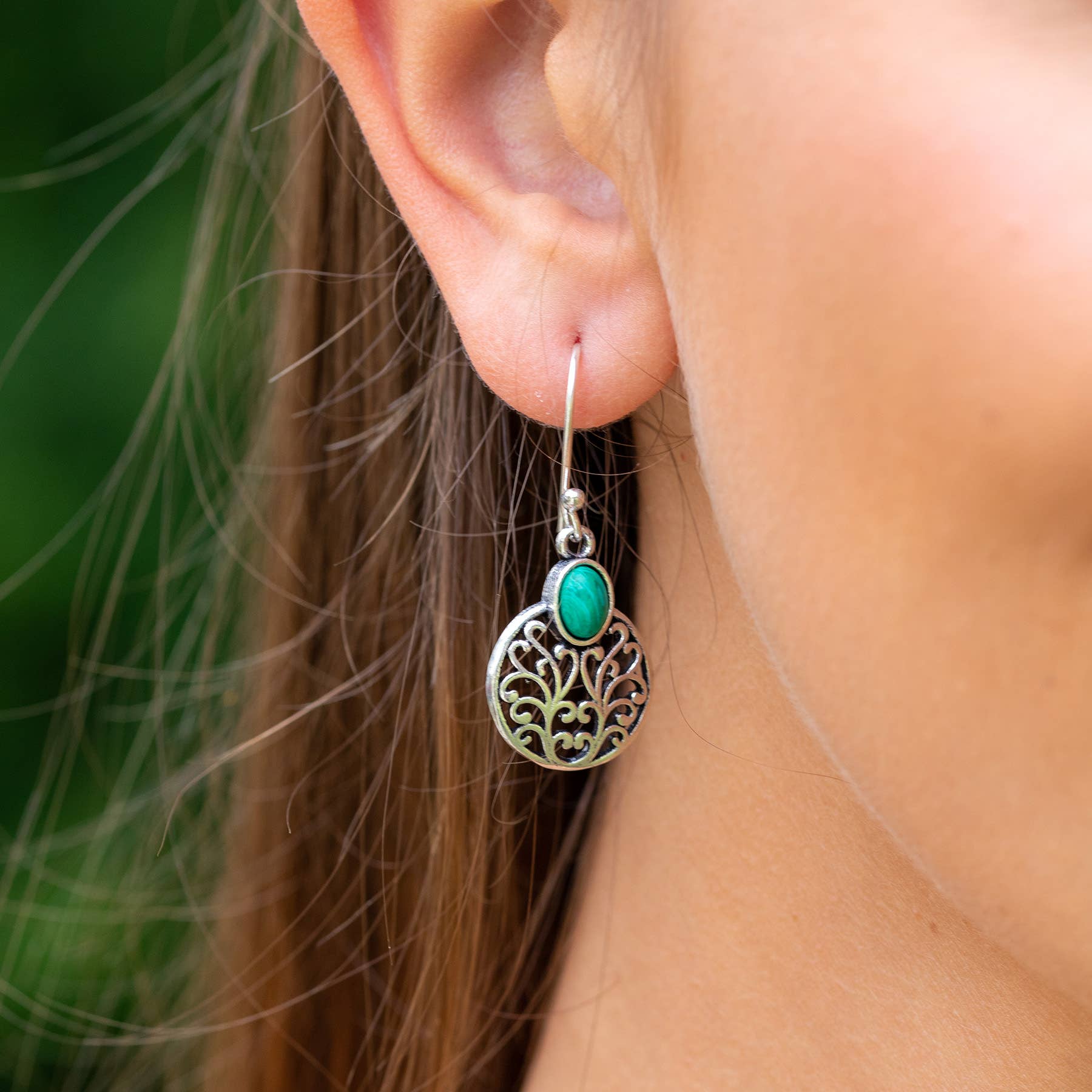Tanvi Silver-Plated and Malachite Earrings - Curly Circle