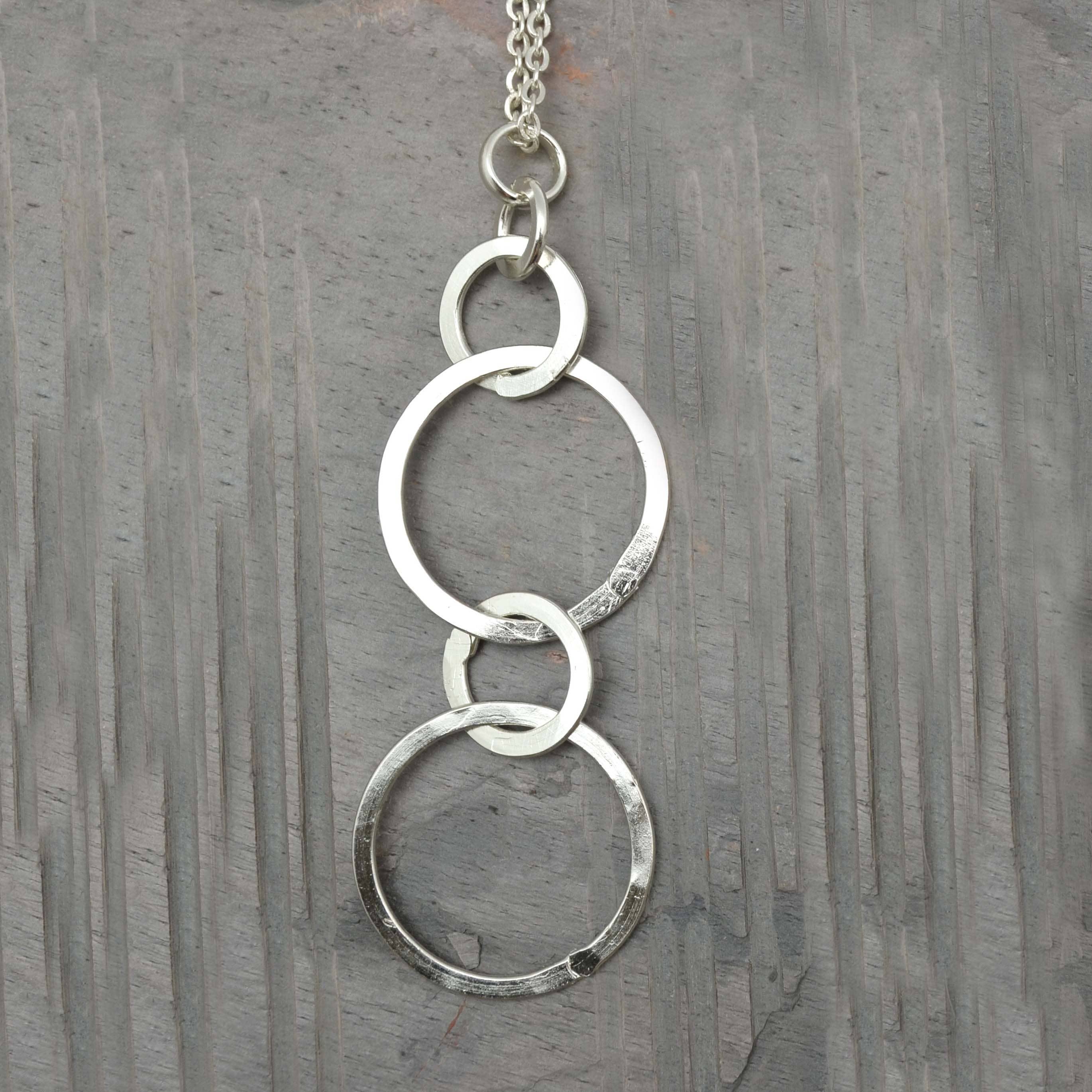 Silver Plated Pendant Necklace - Vertical Circle Links