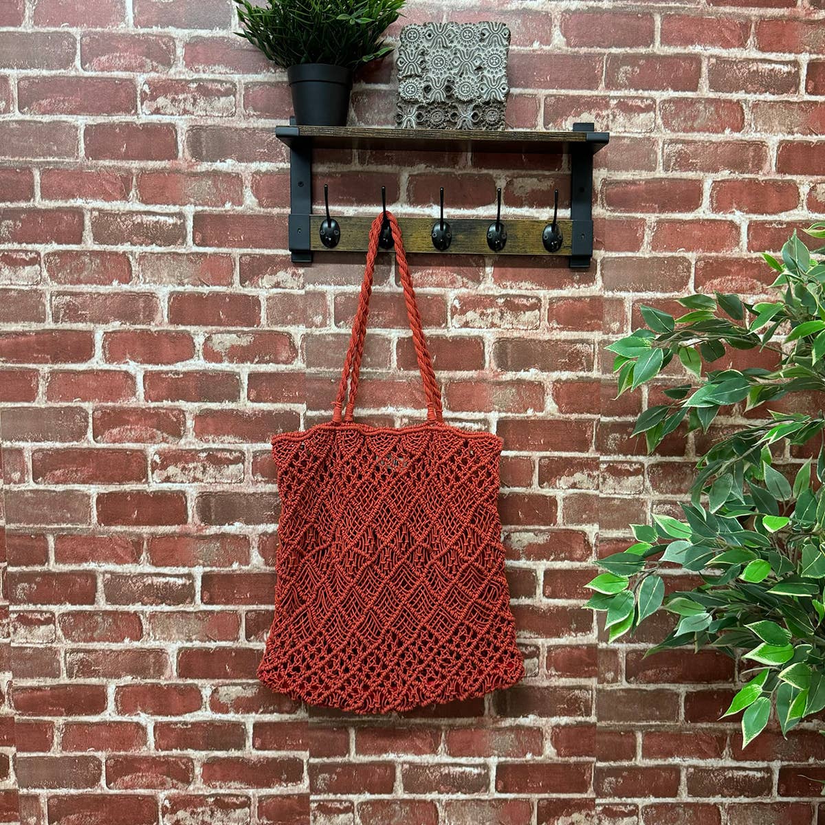 Shelby Bag - Woven Rust Macrame Bag