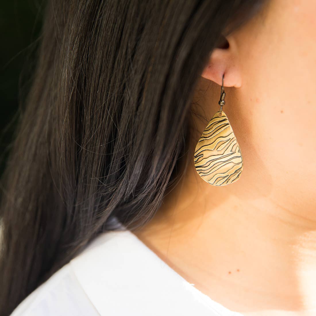 Zebra Print Brass Engraved Earrings