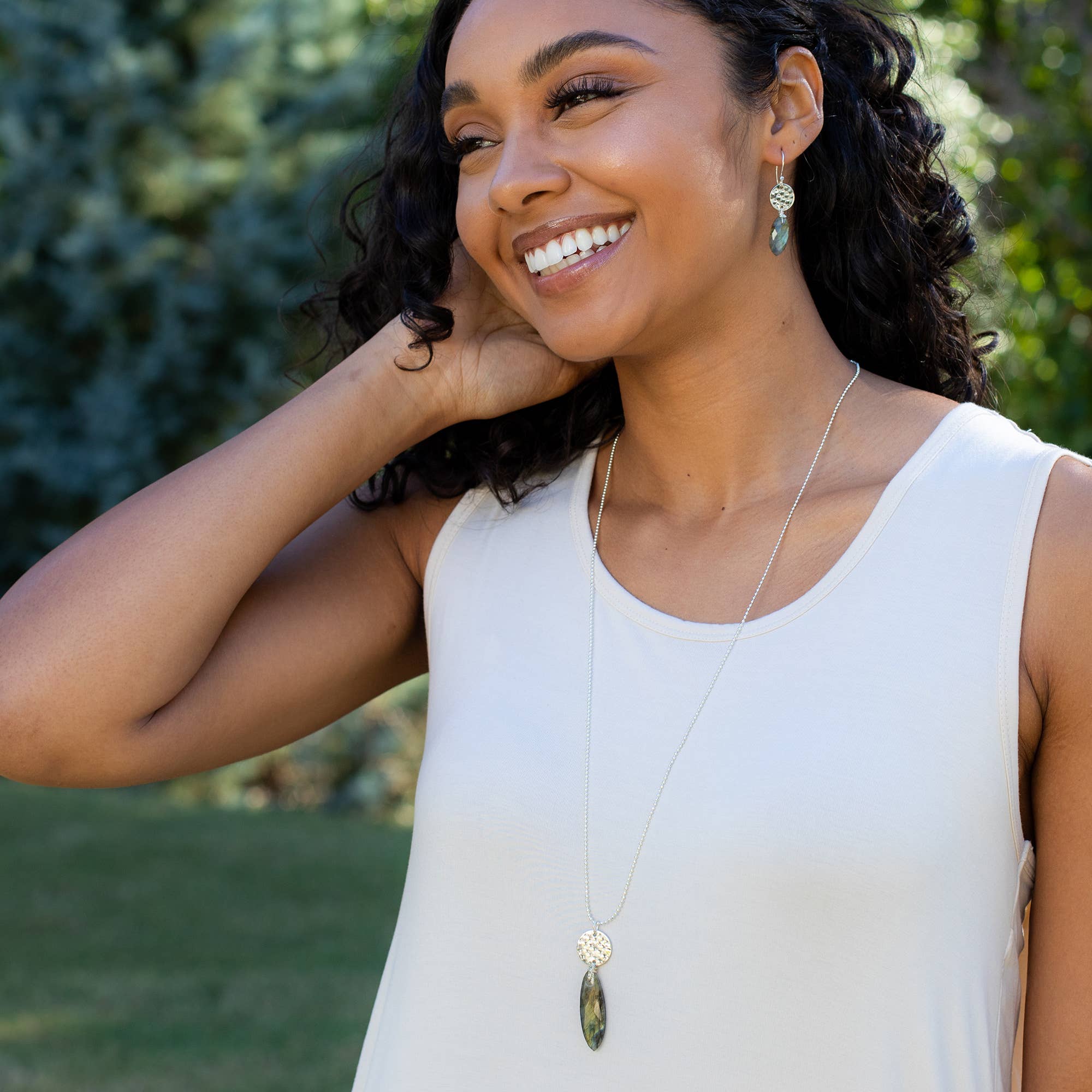 Akriti Silver and Large Faceted Labradorite Necklace