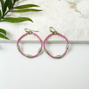 Seed Bead Hoop Earrings - Pink