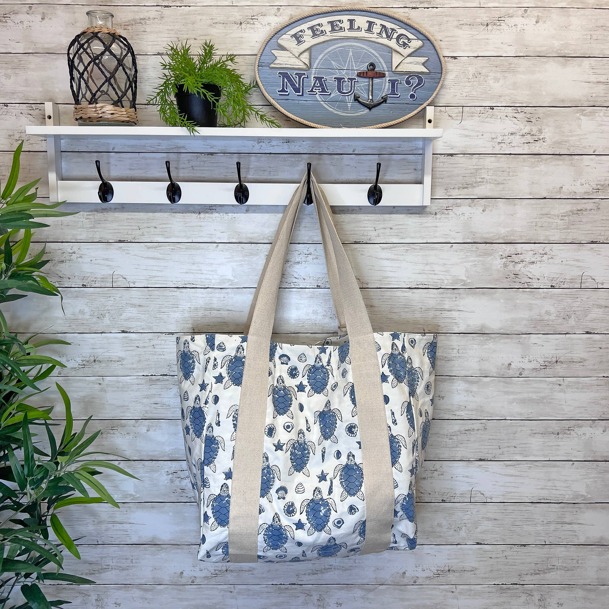 Handcrafted Canvas Bag with Block-Printed Sea Turtles