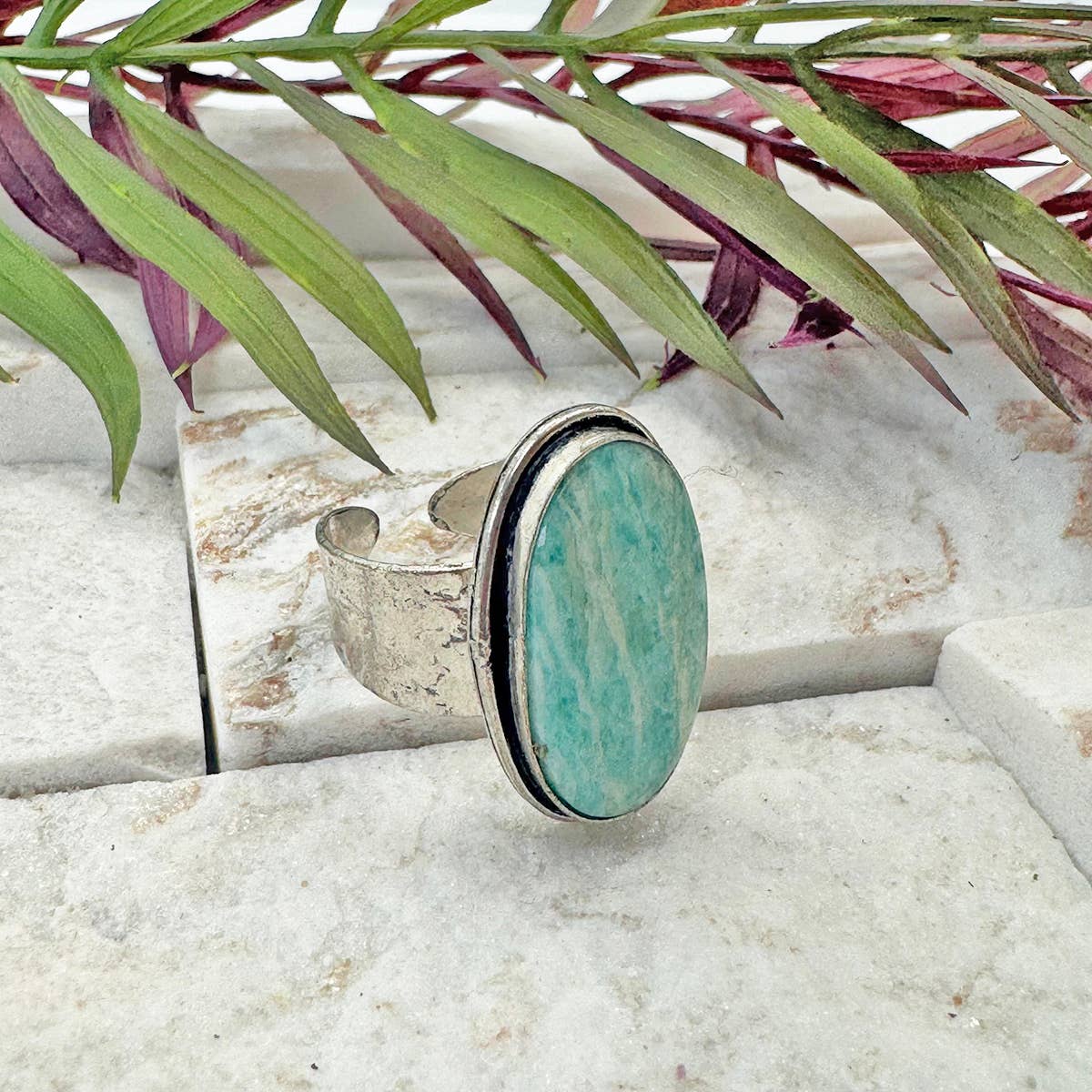 Handcrafted Kashi Semiprecious Stone Ring - Amazonite