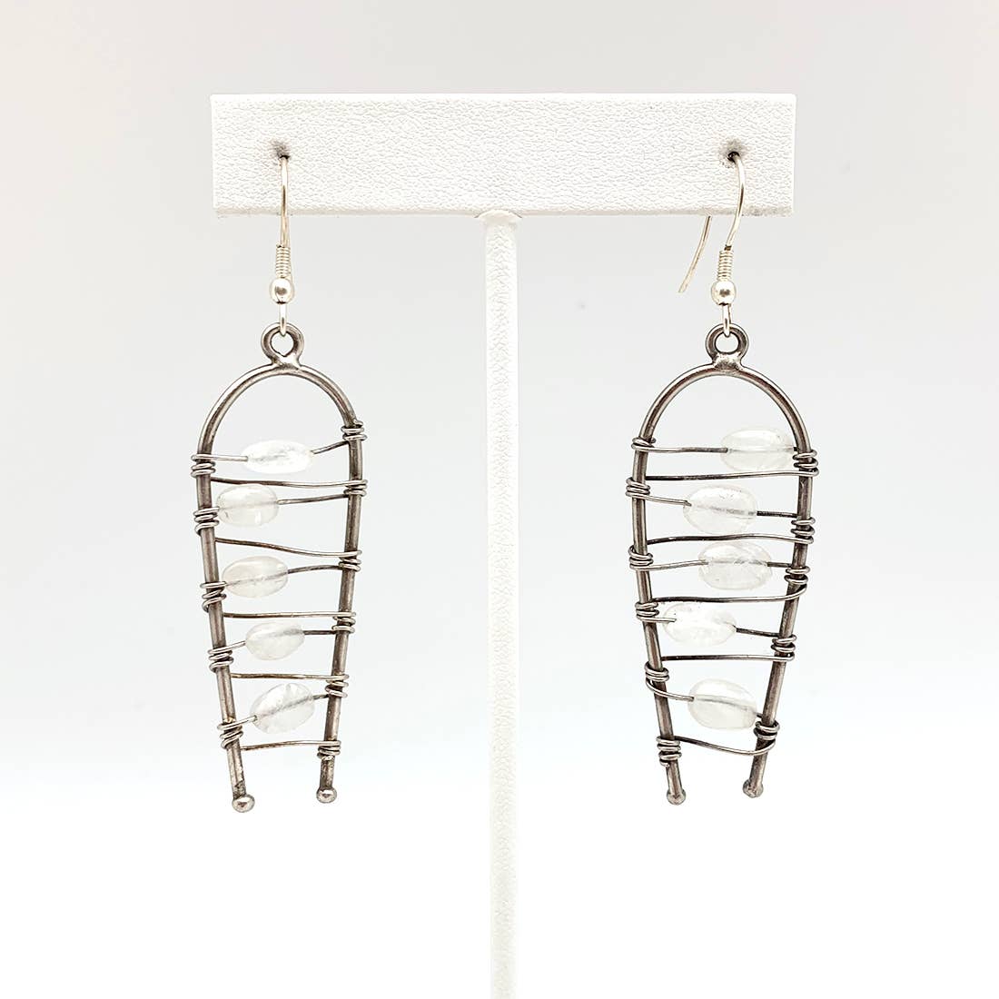 Wire-Wrapped Stone Earrings - Antique Silver, Moonstone