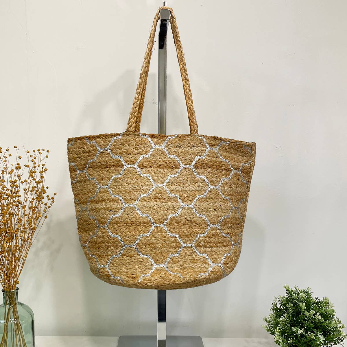 Luna Bag - Jute tote bag with silver pattern