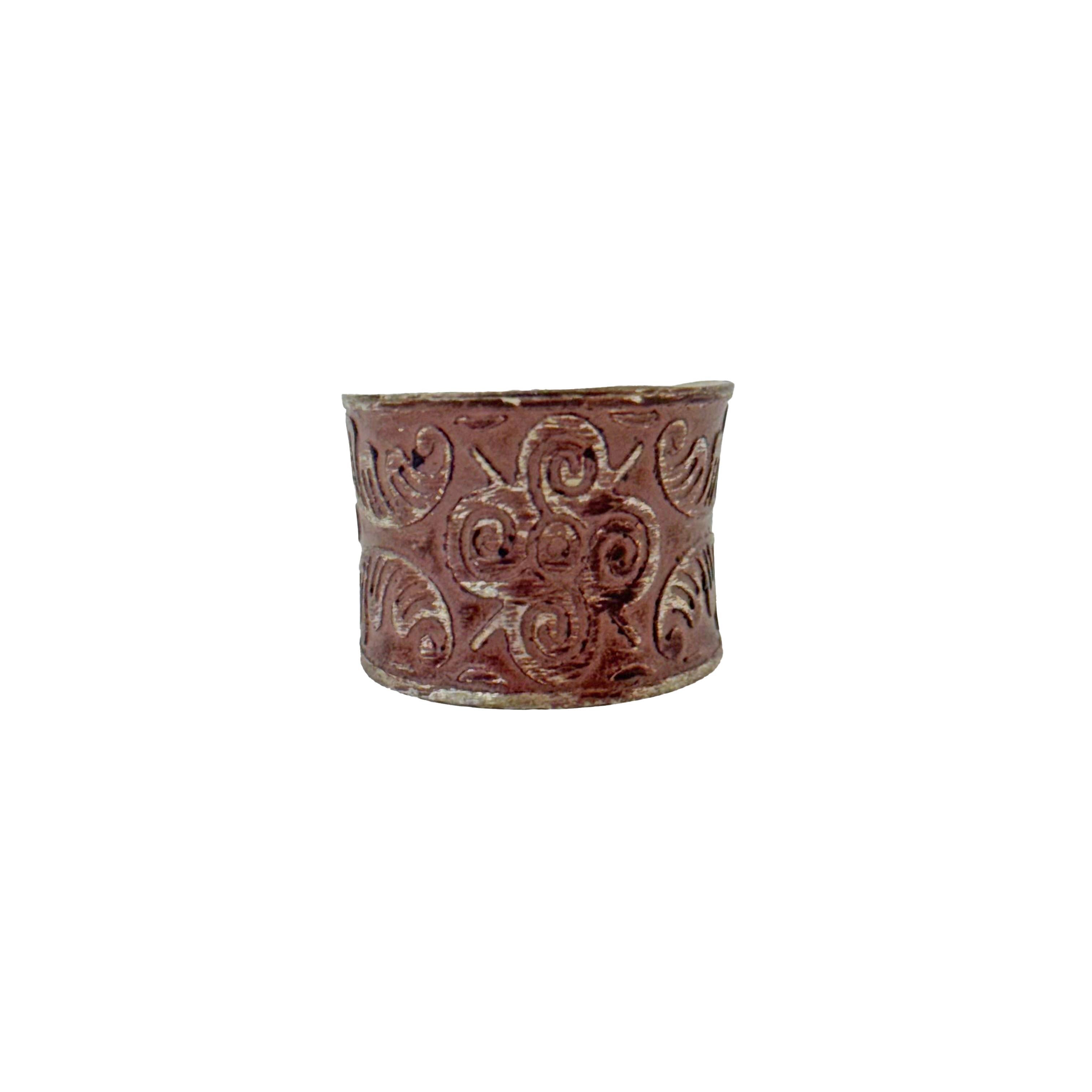 Handcrafted Silver Patina Burgundy Floral Ring
