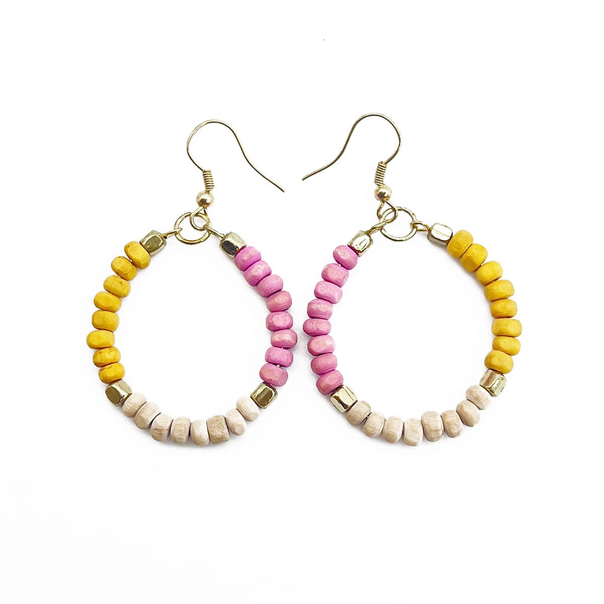 Prismatic Hues Hoop Earrings - Yellow, Pink, White