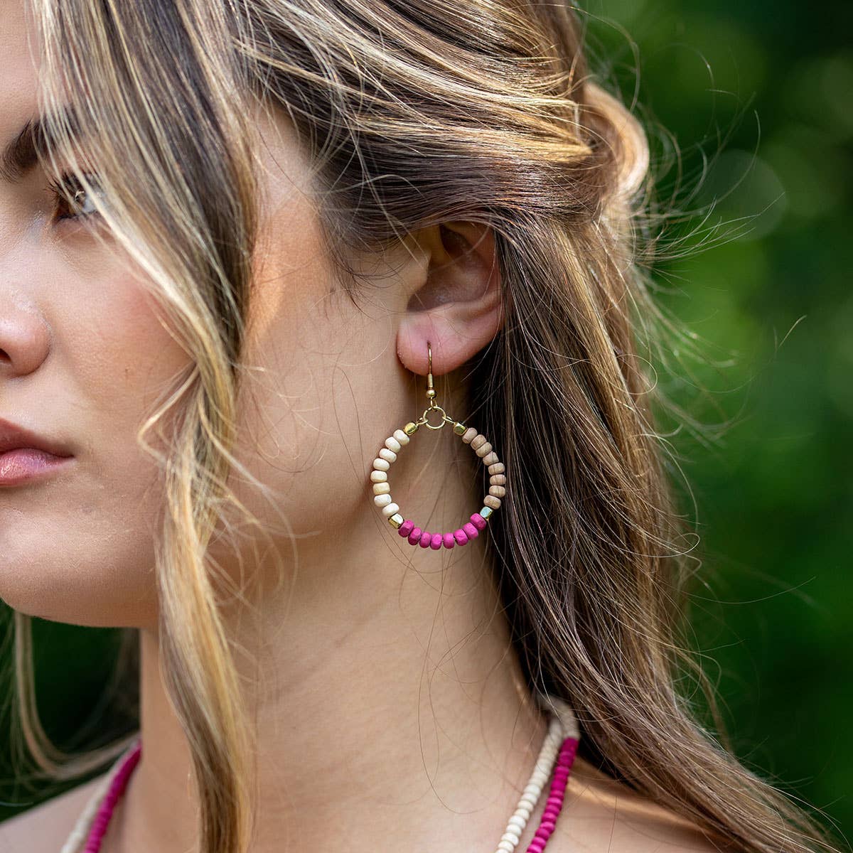 Prismatic Hues Hoop Earrings - Peach, Fuchsia, White