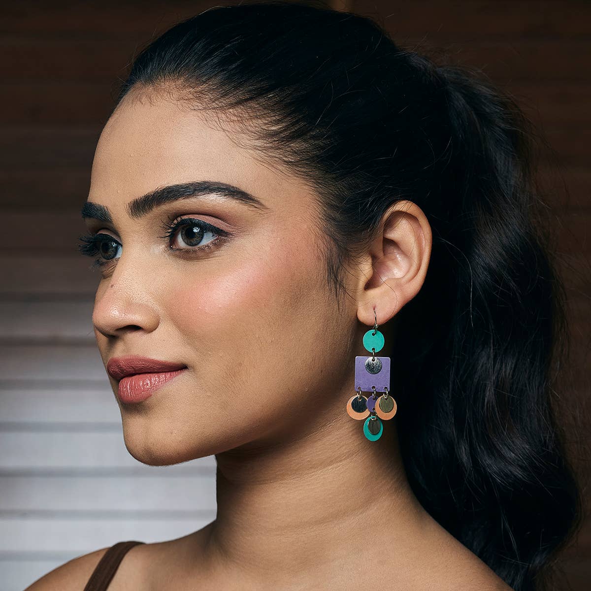 Handcrafted Multicolor Patina Square Dangle Earrings