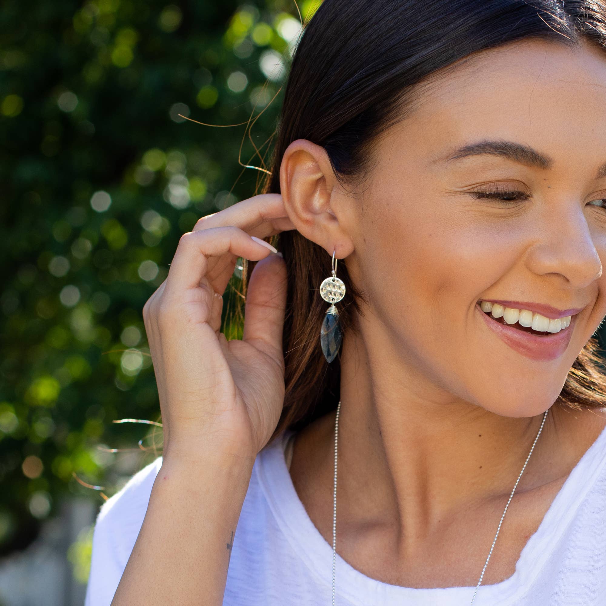 Akriti Silver and Large Faceted Black TigerEye Earrings