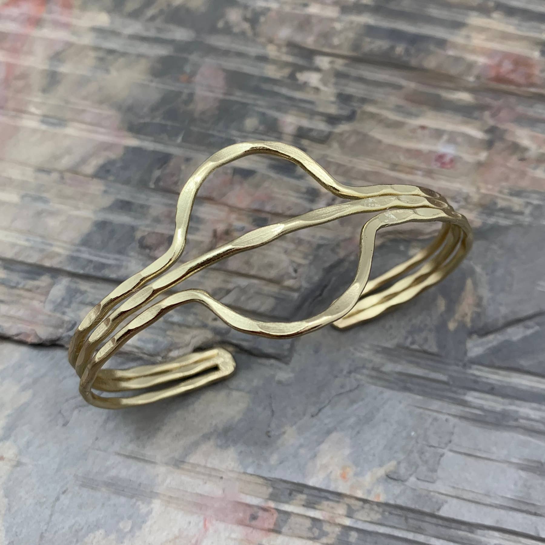 Gold Plated Adjustable Cuff Bracelet - Two Half Circles