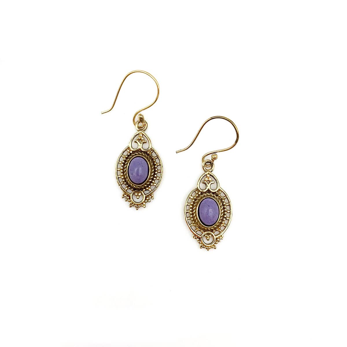 Tanvi Gold-Plated and Charoite Earrings - Ornate Oval