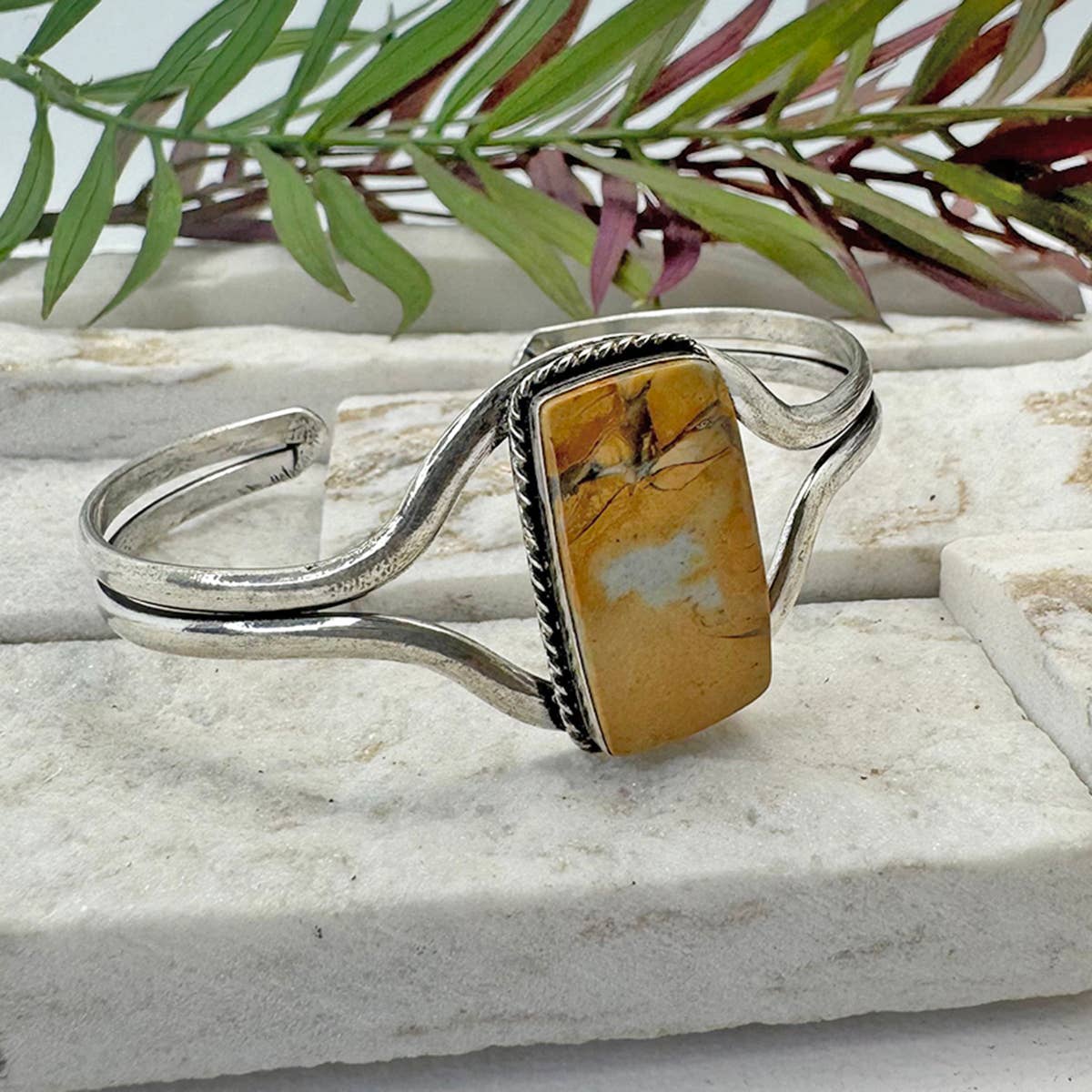 Handcrafted Kashi Semiprecious Stone Cuff - Bumblebee Jasper
