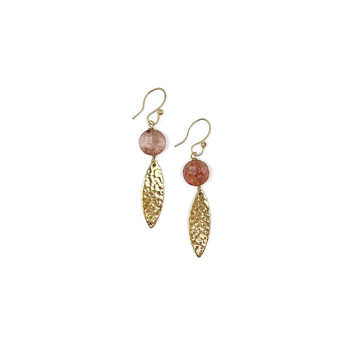 Akriti Gold and Medium Faceted Strawberry Quartz Earrings