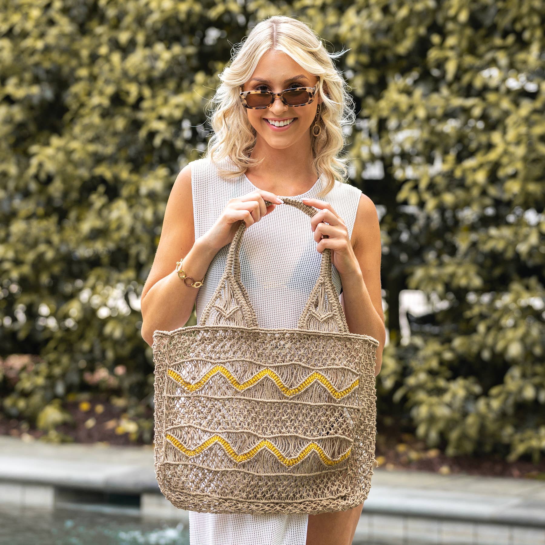 Leona Chevron Woven Jute Beach Bags