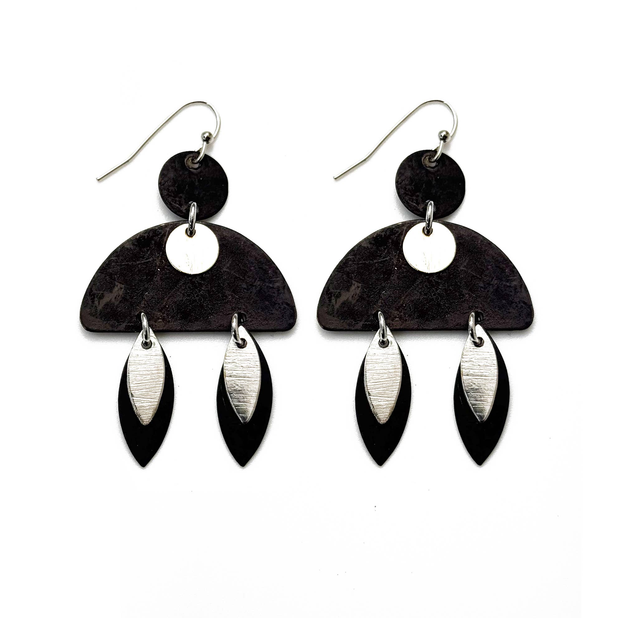 Handcrafted Black Patina Abstract Leaf Dangle Earrings
