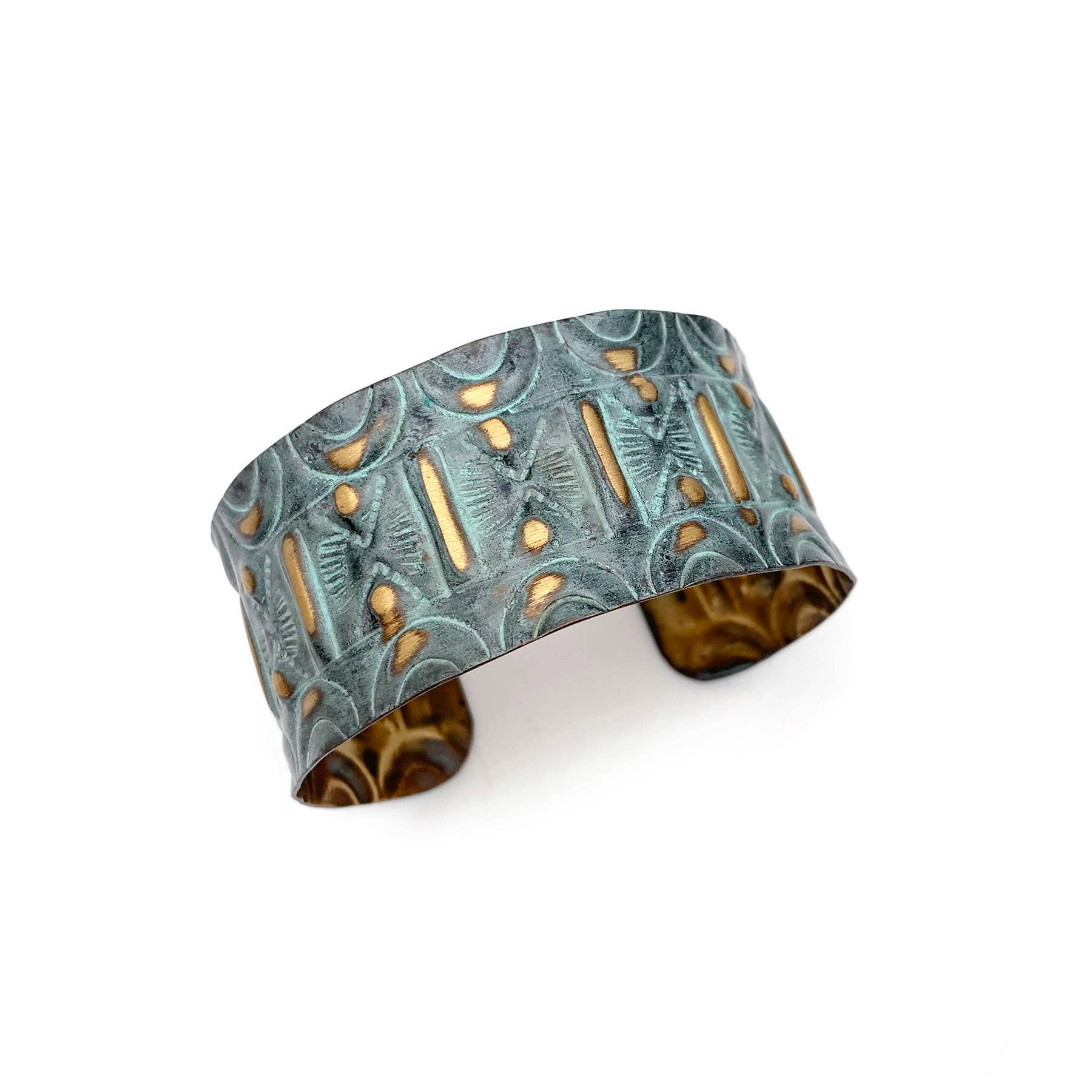 Brass Patina Bracelet - Aqua Sacred Geometry Allover Design