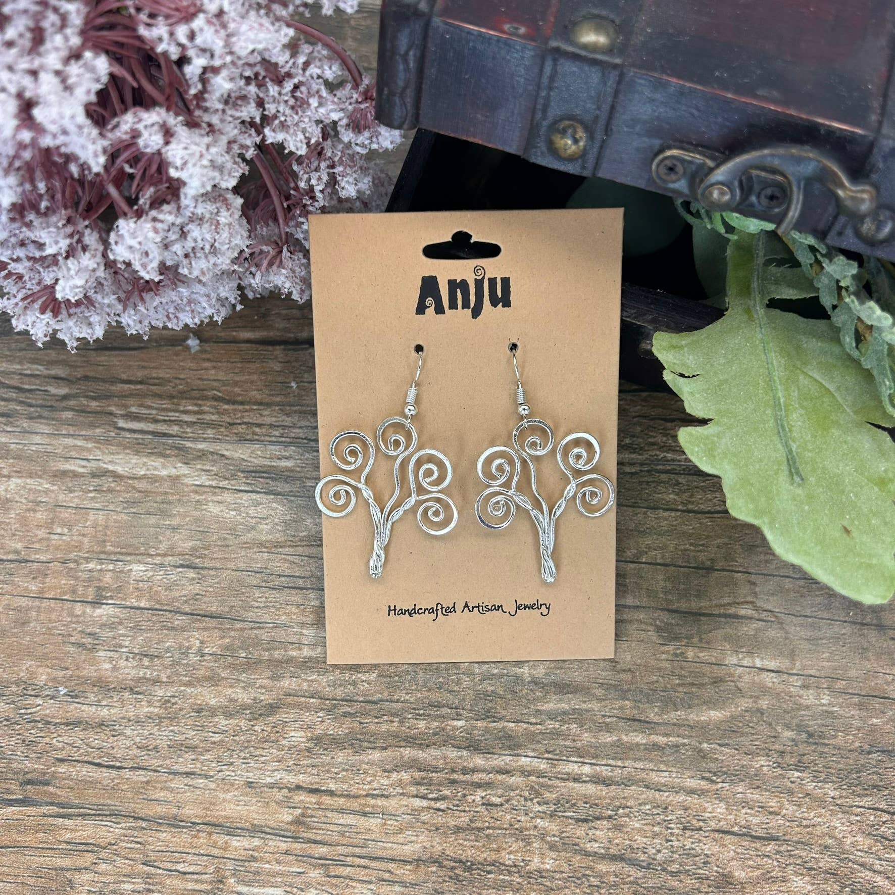 Silver Plated Earrings - Curly Tree