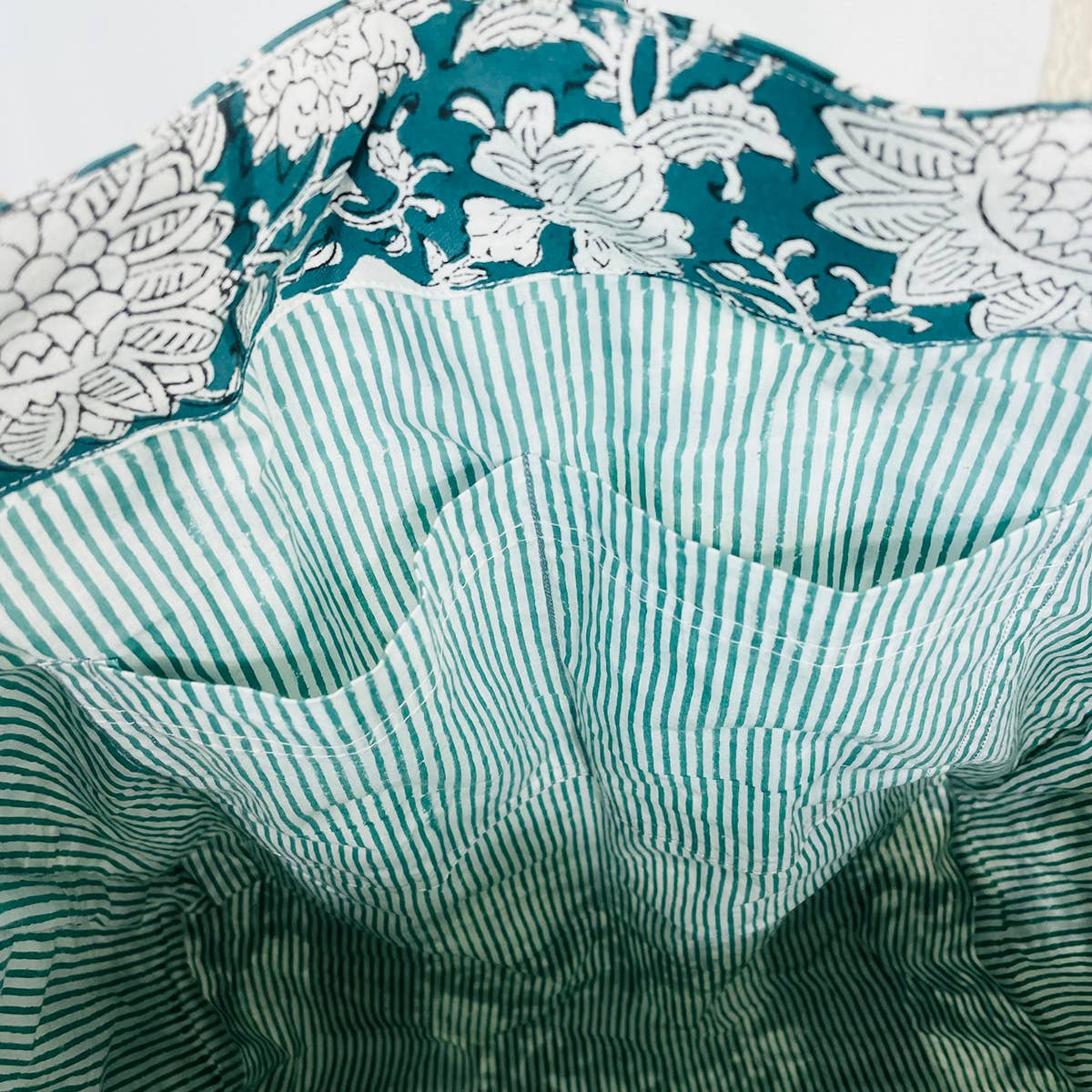 Handcrafted Canvas Bag with Block-Printed Verdant Bloom