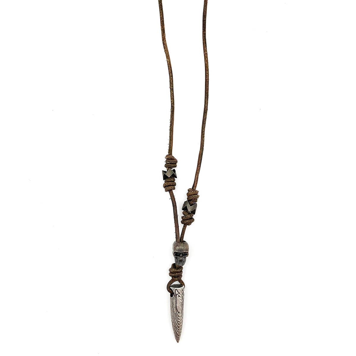 Aadi Metal Point and Skull Charm on Leather Men's Necklace