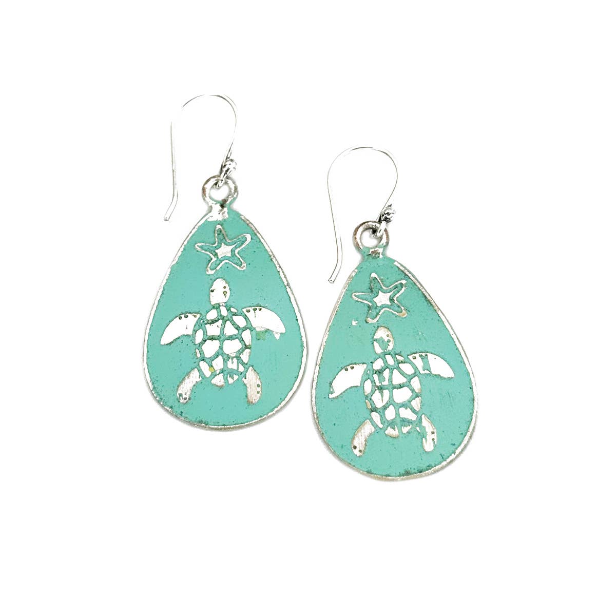 Handcrafted Mint Green Sea Turtle Patina Earrings