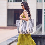 Handcrafted Canvas Bag with Block-Printed Bold Chevron