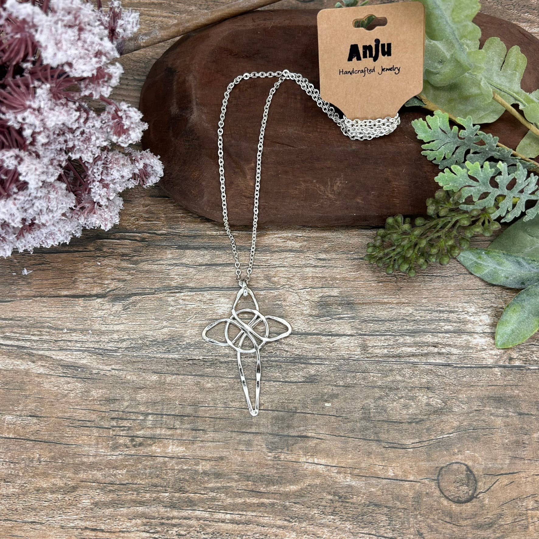Silver Plated Pendant Necklace - Pointed Cross