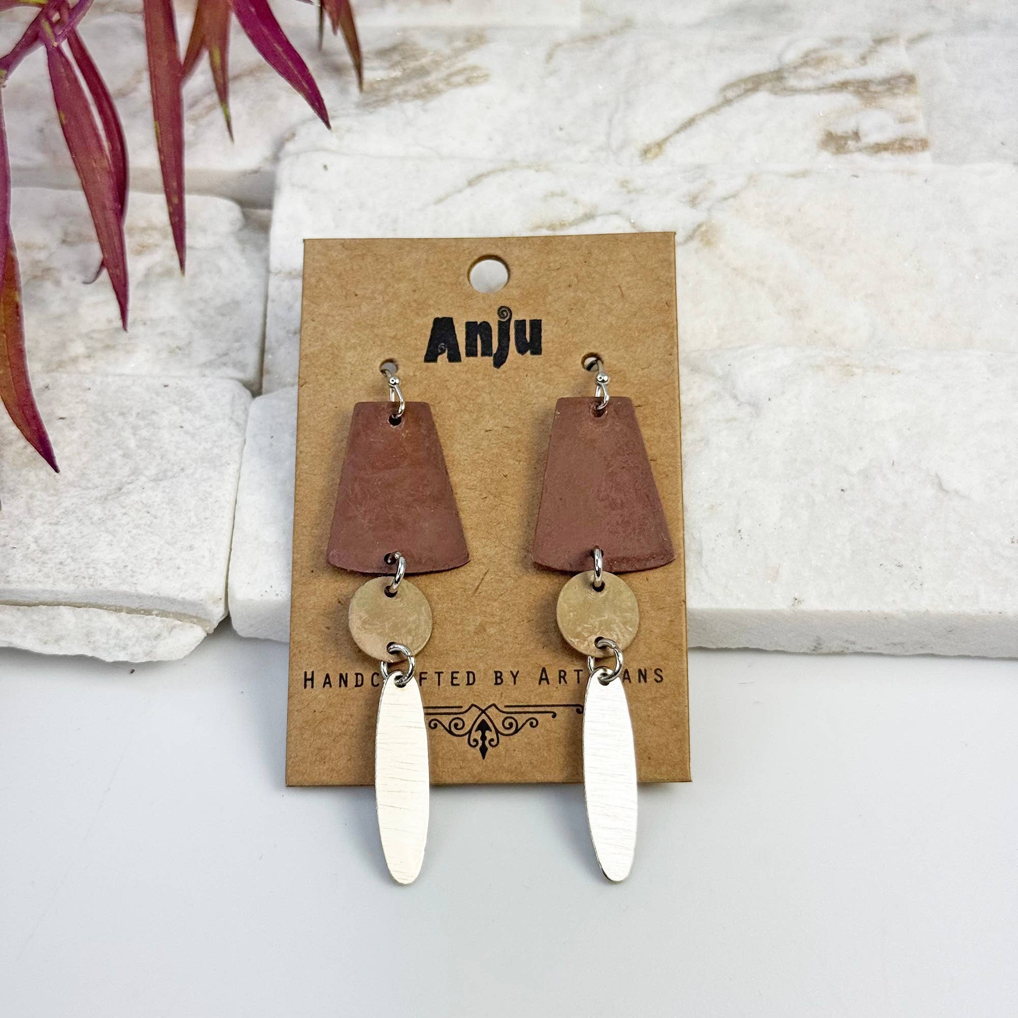 Handcrafted Brown Patina Elongated Drop Earrings