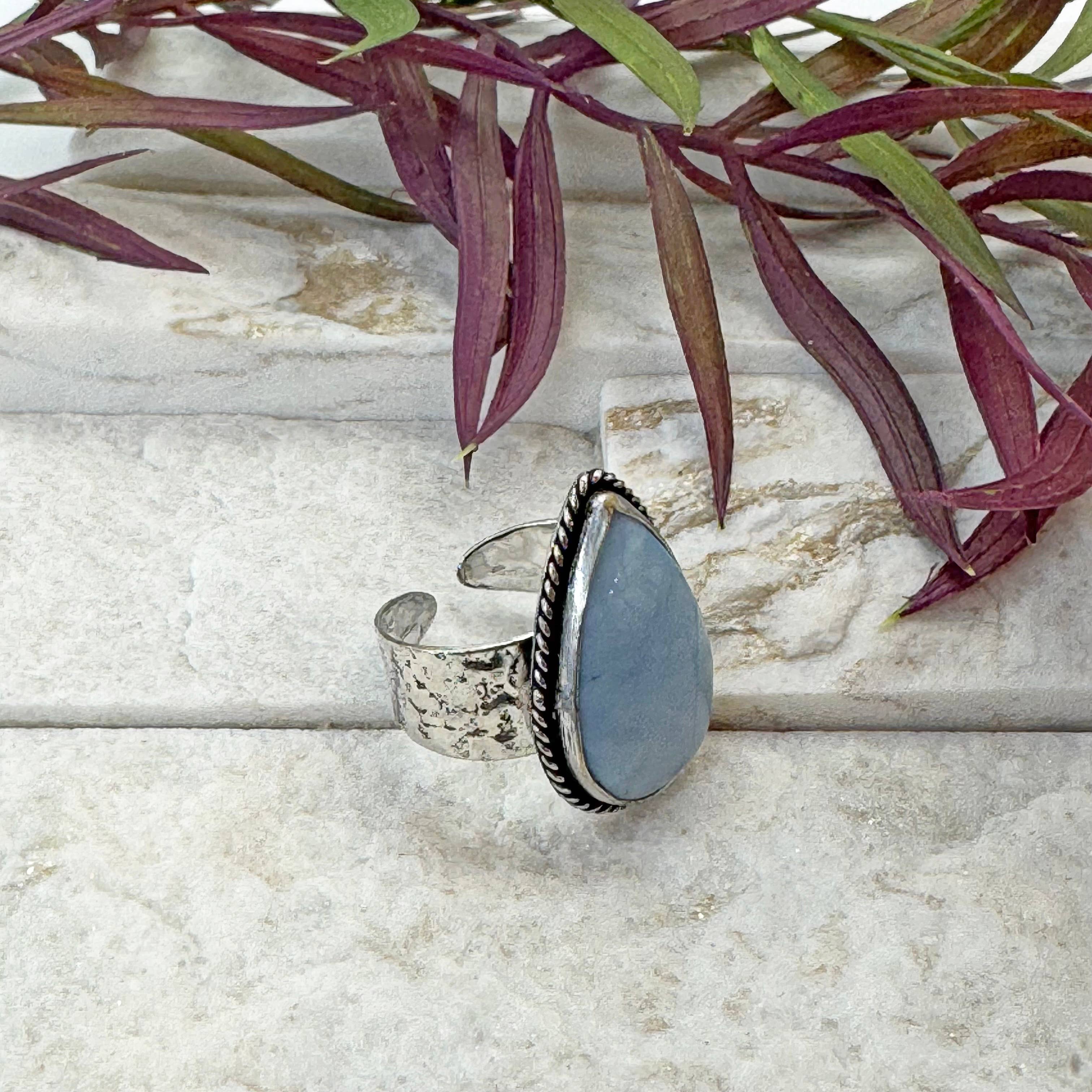 Handcrafted Kashi Semiprecious Stone Ring - Blue Opal