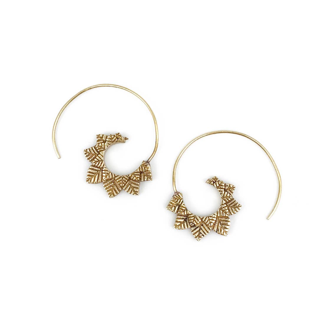 Tanvi Collection Earrings - Gold Simple Leaves Open Hoop