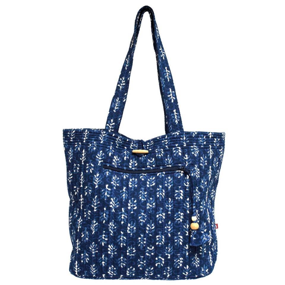 Indigo Palms Shopper Tote - Block Printed Organic Cotton
