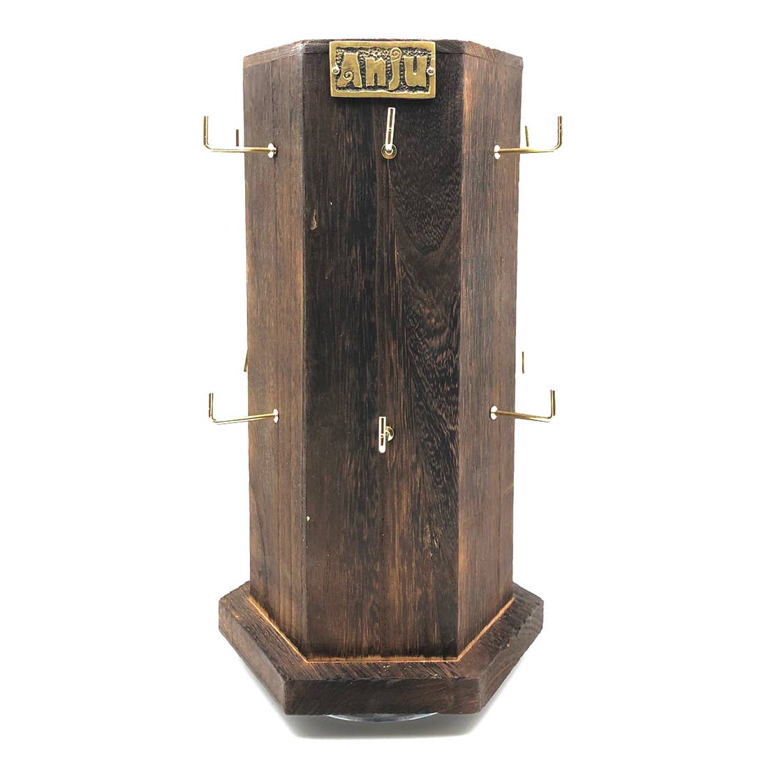 Brown Wooden 6 Sided Spinner Display - 2 Hooks On Each Panel