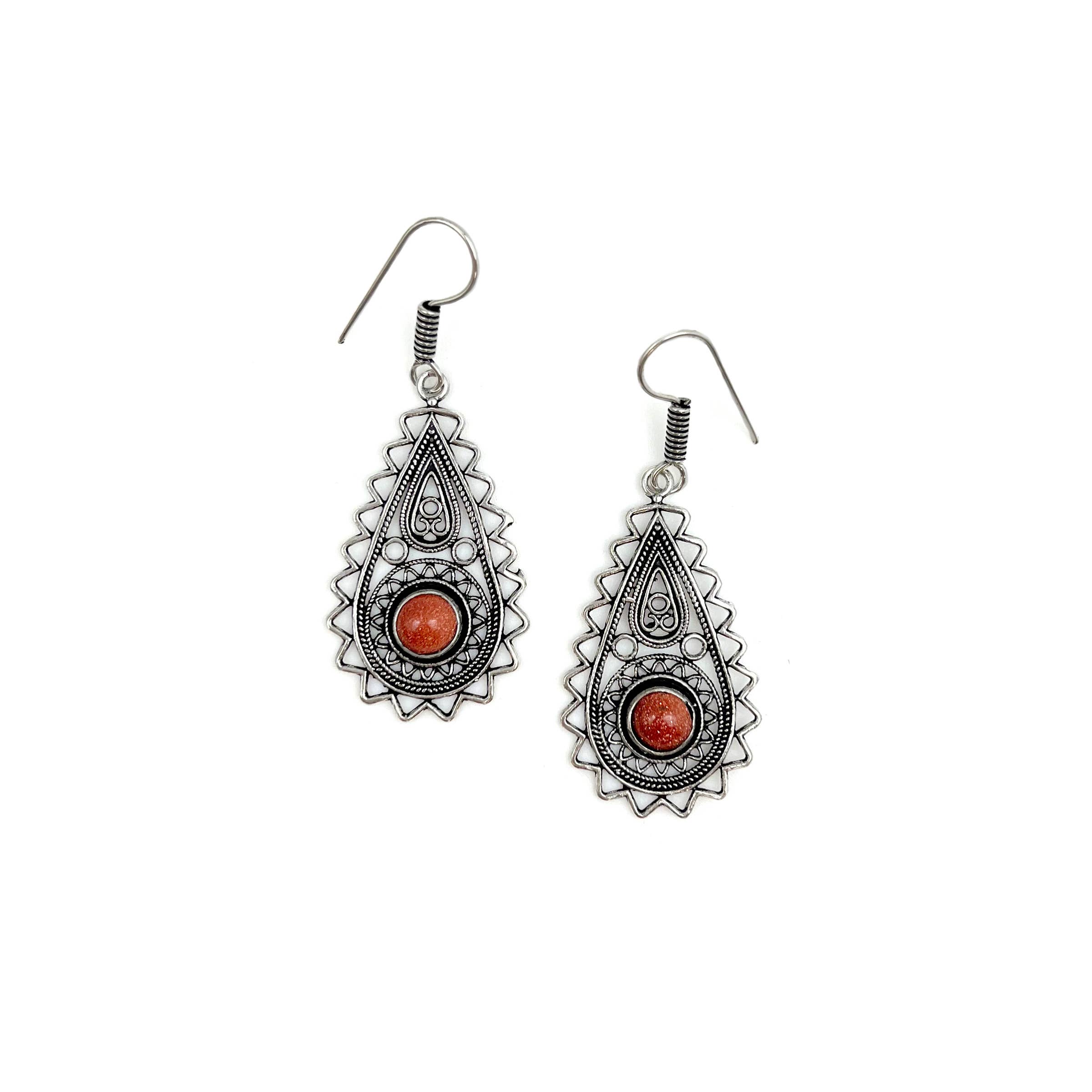 Tanvi Collection Earrings - Silver Teardrop with Goldstone