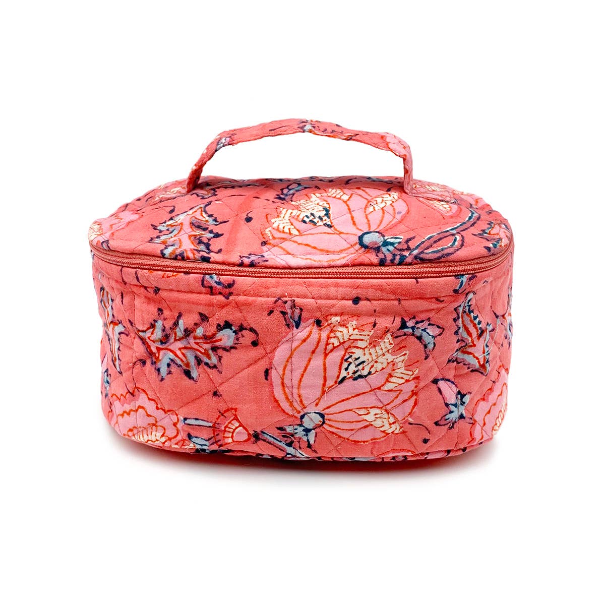 Peony Blooms Small Cosmetics Case - Block Printed Cotton