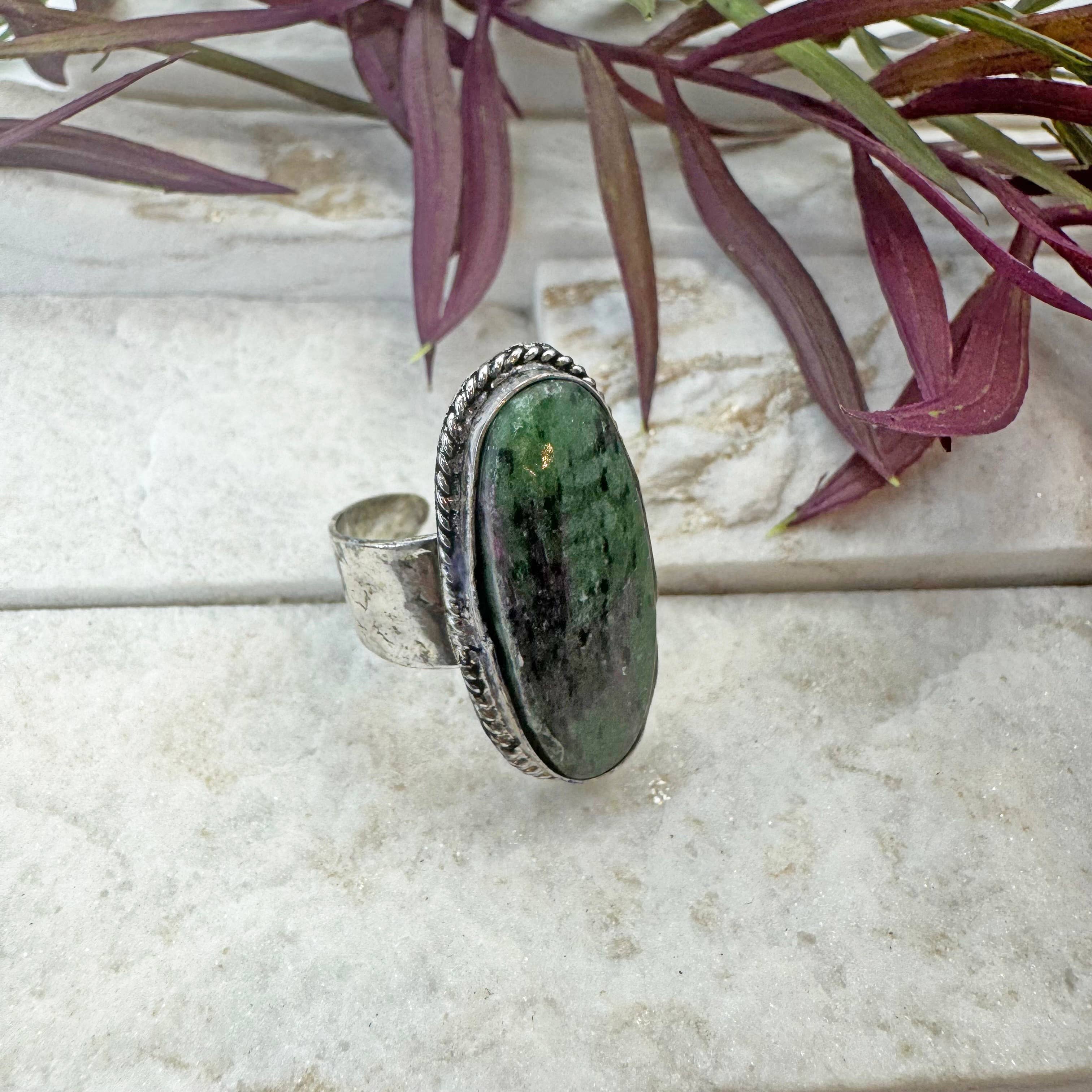 Handcrafted Kashi Semiprecious Stone Ring - Blood Stone