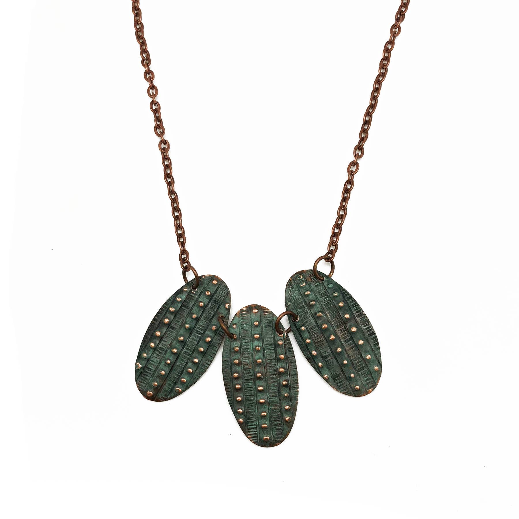 Copper Patina Necklace - Rivet Stripes
