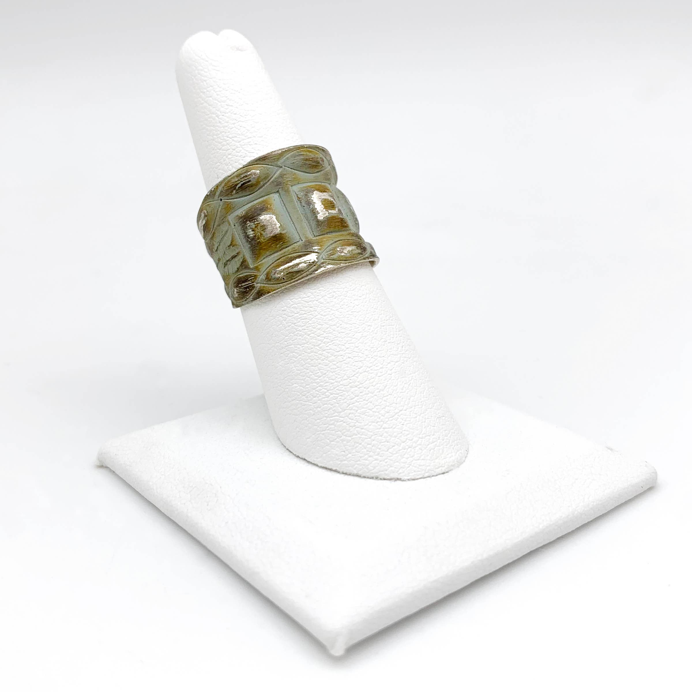 Silver Patina Ring - Mint Square Rivets