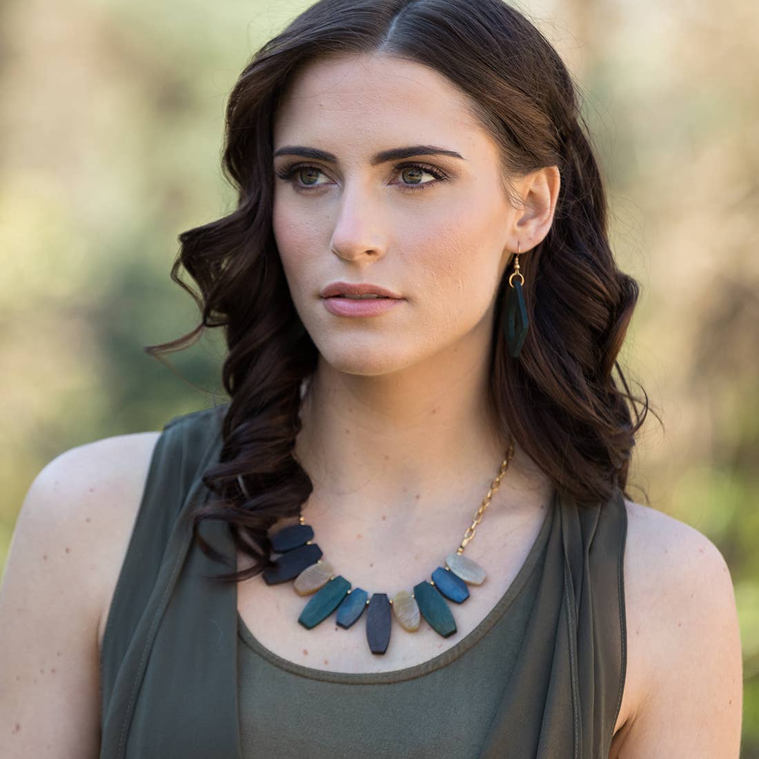 Omala Misty Greens Collection Necklace - Graduated Beads