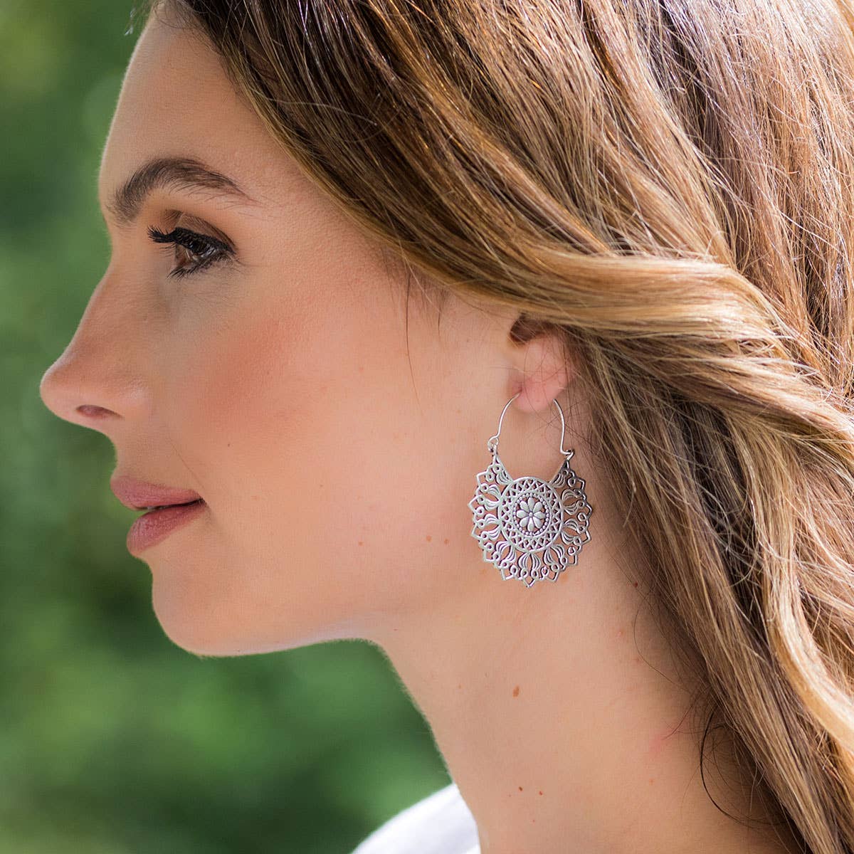 Tanvi Collection Earrings - Silver Filigree Floral Center