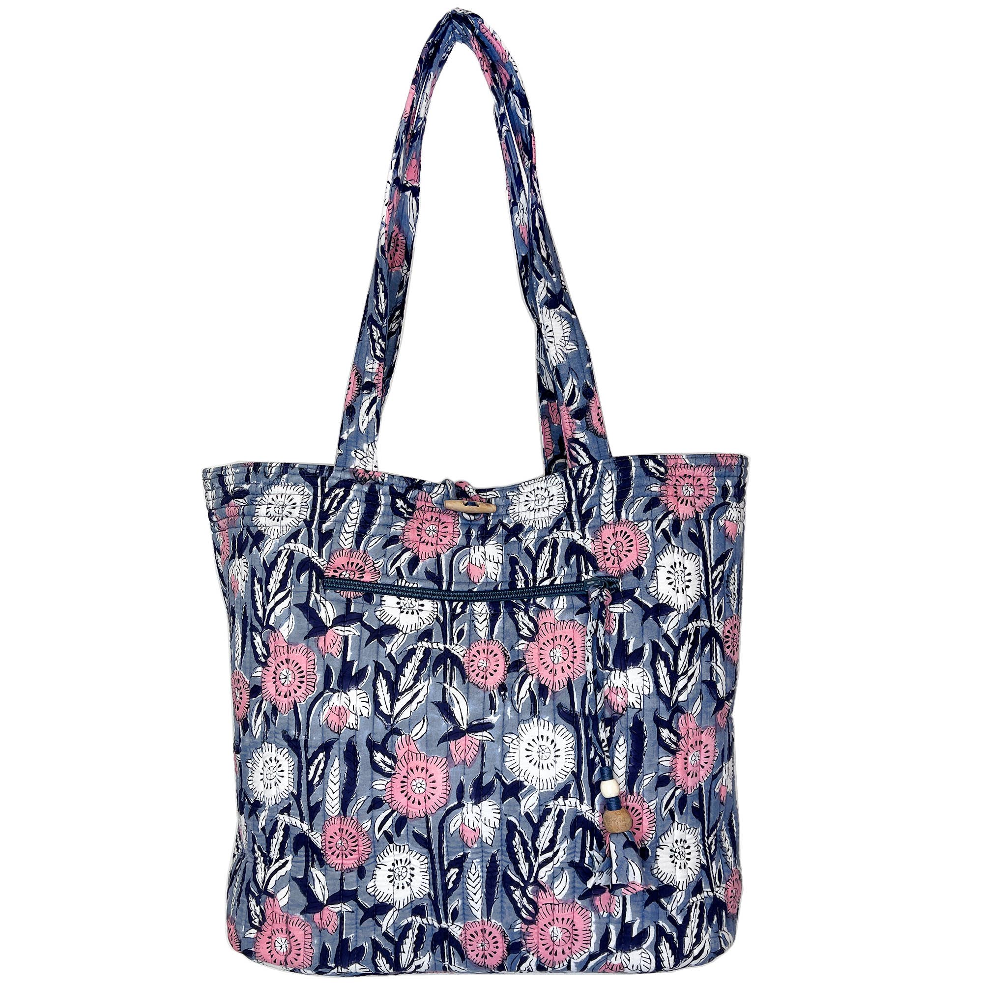 Midnight Blossoms Shoppers Tote - Block Printed Cotton