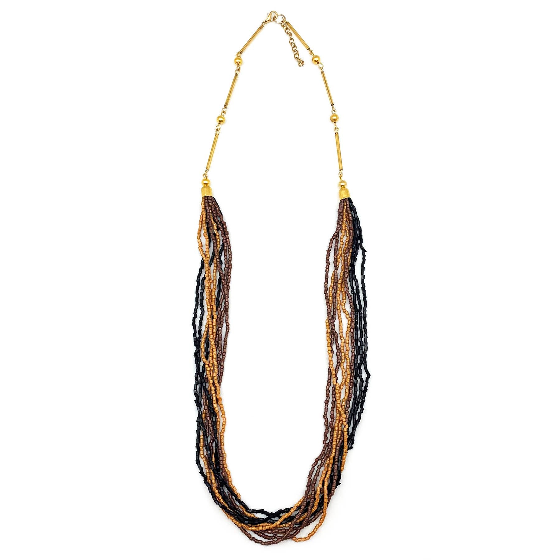 Sachi Beaded Safari Necklace - Brown Black Tan Multistrand
