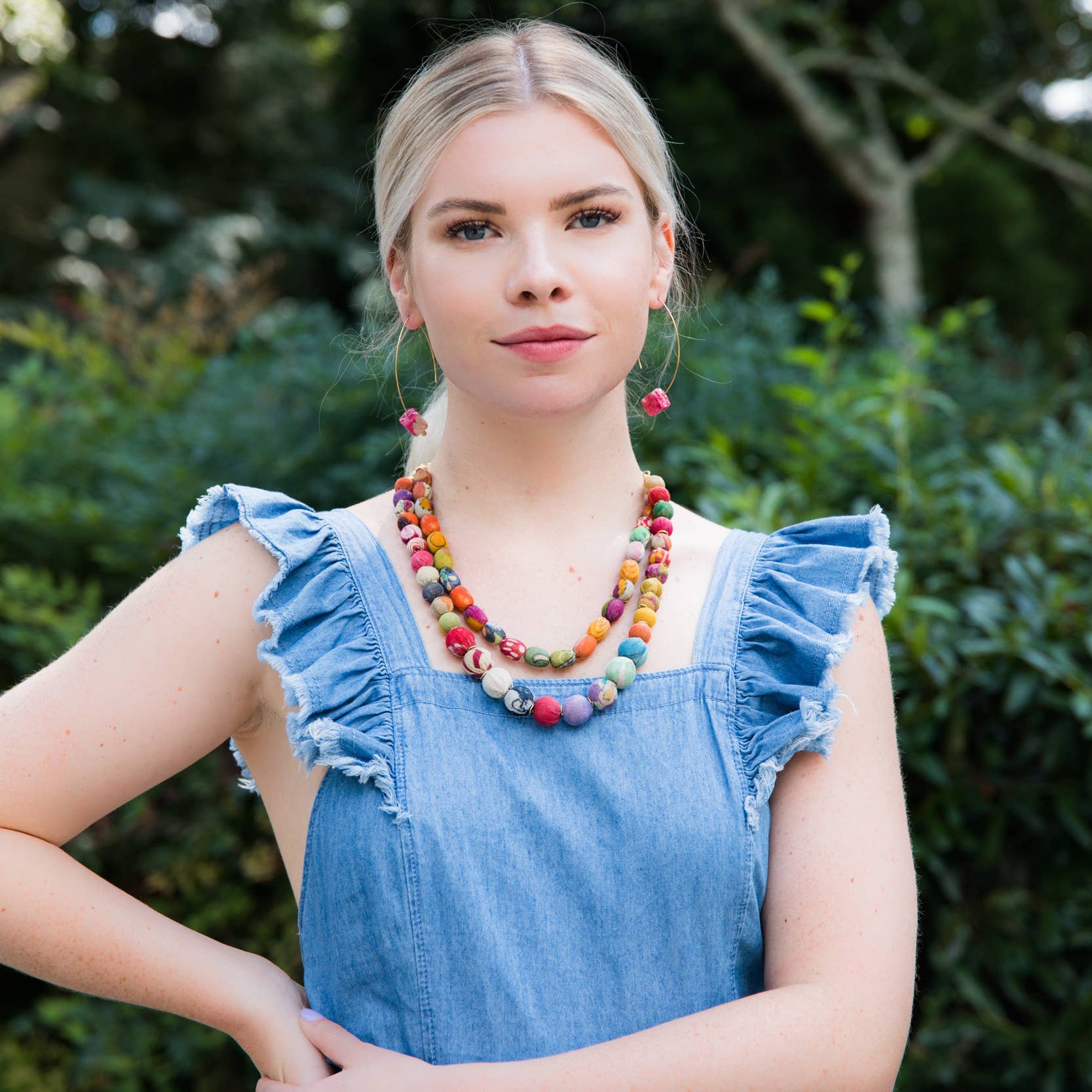 Aasha Kantha Handcrafted Single Square Bead Long Earrings