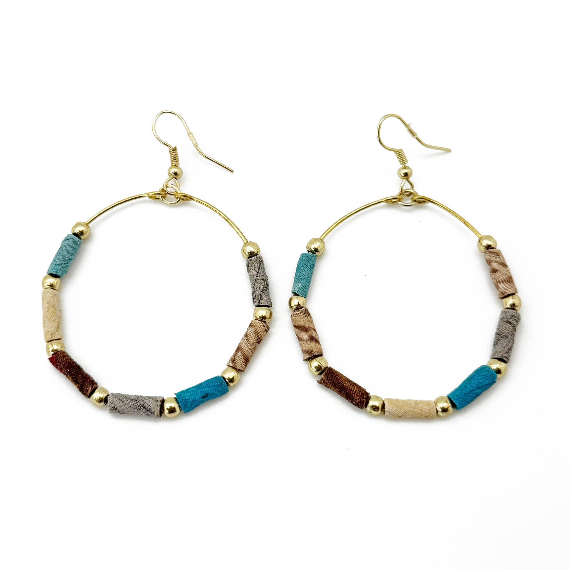 Aasha Monochrome Kantha Handcrafted Large Hoop Earrings