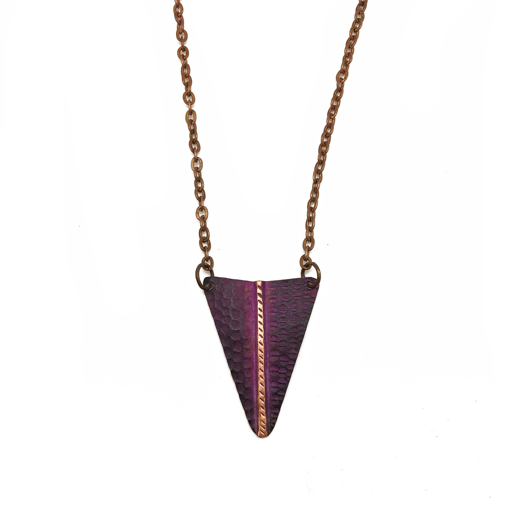 Copper Patina Necklace -  Half Circles Triangle Pendant