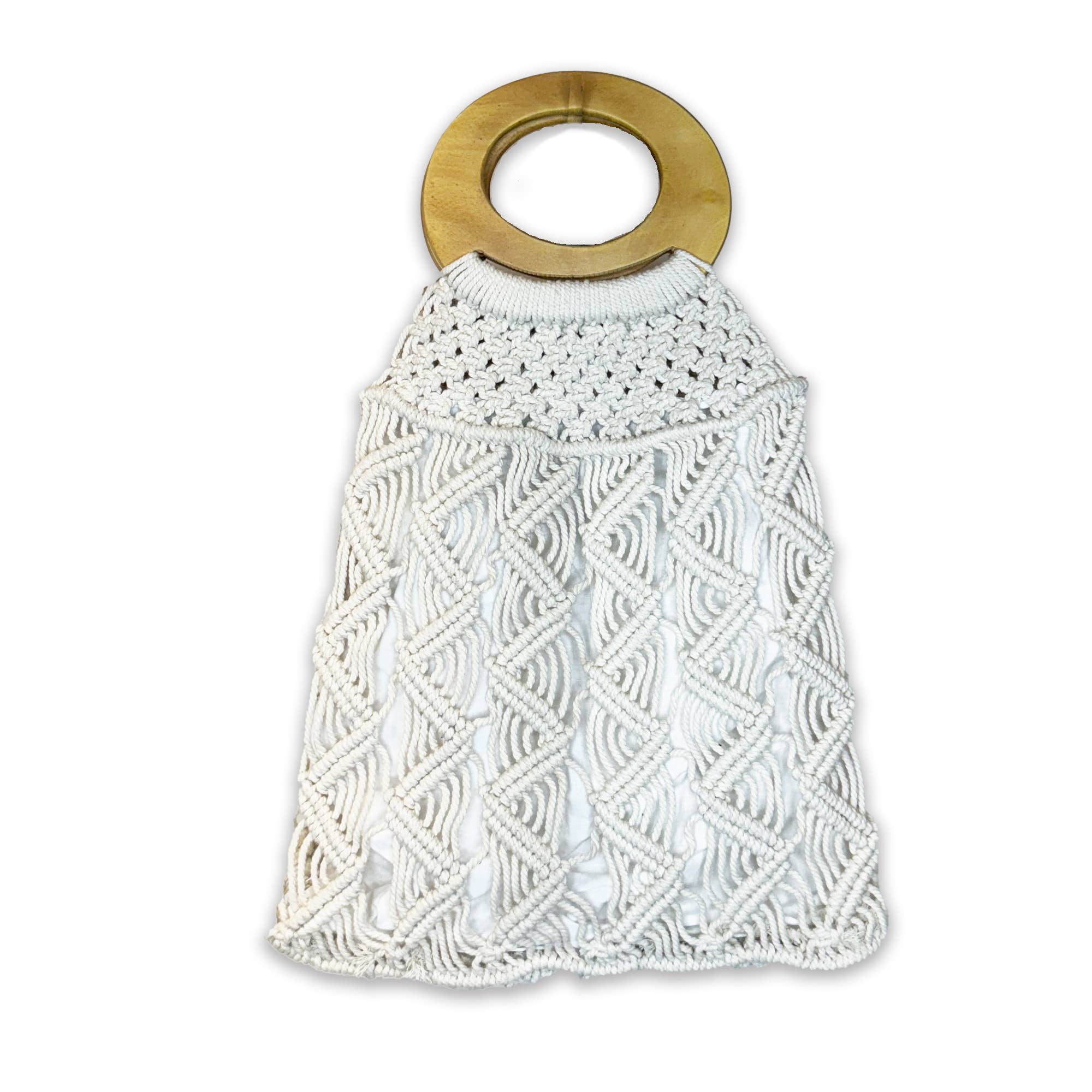 Coco Bag - Cotton Macrame Handbag with light Wood Handle